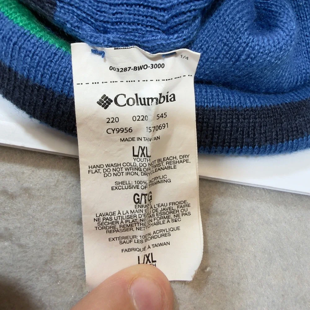 Columbia Youth L/XL Navy Blue Logo‎ Knit Beanie Winter Hat CY9956